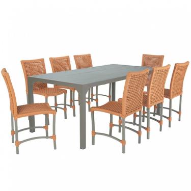 Imagem de 8 Cadeiras Corda E Mesa Tampo Retangular Alumínio Cozinha Terra Cota