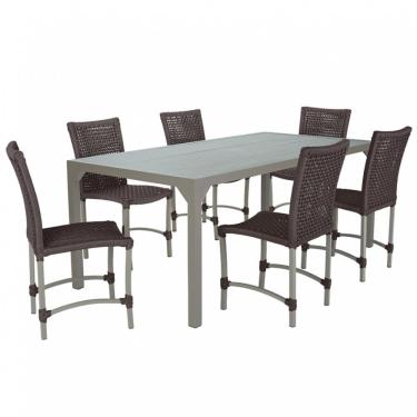 Imagem de 6 Cadeiras Corda Náutica E Mesa Tampo 2,00m Ripado Alumínio Marrom