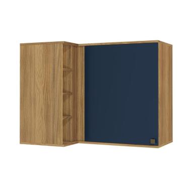 Imagem de Armário Aéreo De Canto Reto Celeste Kappesberg 100% Mdf 1 Porta 4 Nichos Nogueira/azul 98cm