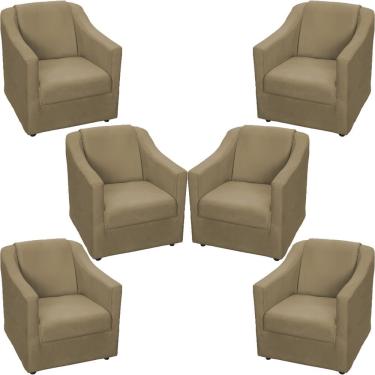Imagem de Kit 6 Poltronas Mila Pé De Plástico Cromado - Nude Suede
