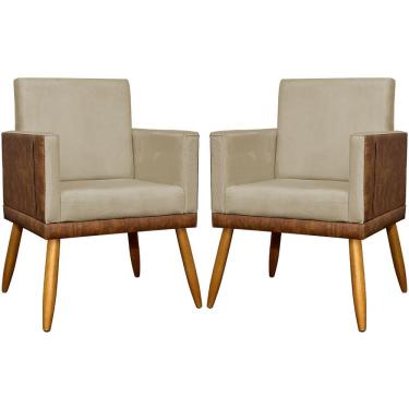 Imagem de Kit 2 Poltronas Decorativas Lis Corino e Pé Palito 30cm - Nude Suede Corino