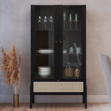 Imagem de Cristaleira Para Sala De Jantar 2 Portas Pés Madeira Moss A03 Nero Preto