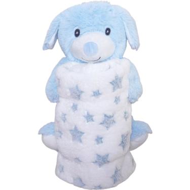 Imagem de Bichinho Com Pelúcia 18cm Com Manta 75x75cm Cachorrinho Azul