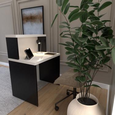 Imagem de Balcão De Atendimento Para Recepção Pequeno 80cm De Largura Preto Branco