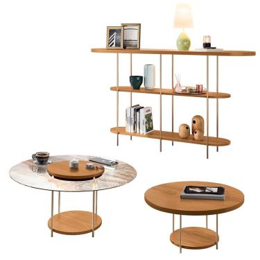 Imagem de Conjunto Decorativo Aparador E 2 Mesas De Centro Walker Tampo Mdf/vidro Cinamomo G26 - Gran Belo