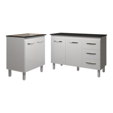 Imagem de Balcão Para Cooktop 5 Bocas Fran Branco E Armário Bruna 118 Cm Cozinha Gabinete Branco Com Tampo Tampão Preto