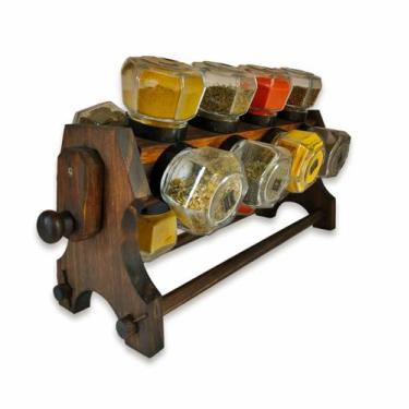 Imagem de Porta Tempero de mesa ou bancada madeira 16 potes de vidro giratório m