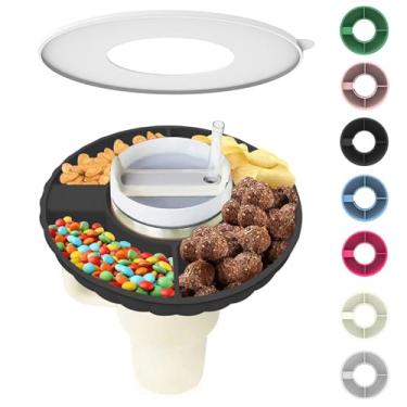 Imagem de WVNWVN Tigela Para Lanches Stanley Cup, Bandeja De Silicone Com Tampa Compatível Copos 30 Oz, Anel Reutilizável, Suporte Carro, Casa, Ao Ar Livre, Acessórios (1 Peça, Preto)