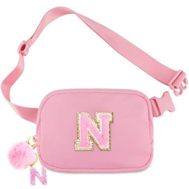 Imagem de Bolsa de cinto para meninas – Bolsa transversal com inicial para presentes de aniversário para 15, 6, 7, 8, 9, 10, 11, 12, 13 anos, pequena, essencial para viagens, Rosa-n, N