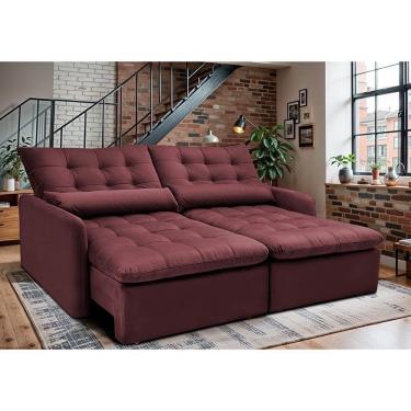 Imagem de Sofá Sem Caixa Retrátil 1,80m Softgel Celeste Velusoft Vinho Cama Inbox