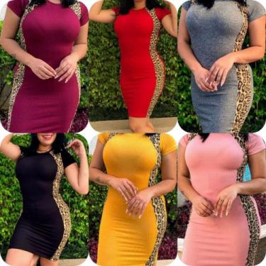 Imagem de Vestido curto malha canelada manga curta detalhe listra lateral anima 