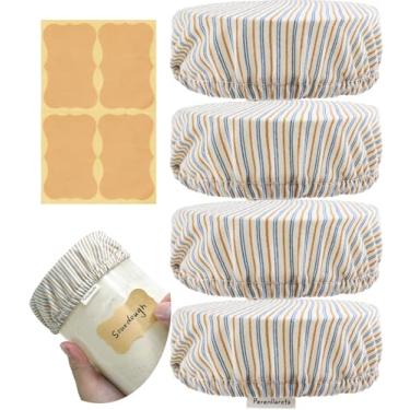 Imagem de Perenllareta Tampas de pote de massa fermentada de 10 cm para frascos Kombucha Mason Weck 4 unidades, listras azuis