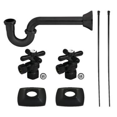 Imagem de Kingston Brass Kit de acabamento de pia de encanamento Gehry KPK110P0 com P-Trap, 30 cm (C) x 11 cm (L) x 76 cm (A), preto fosco