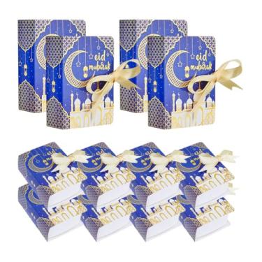 Imagem de NBEADS 20 conjuntos de caixas Eid Mubarak, lembrancinhas de festa, caixa de doces do Ramadã com fita de seda para decoração de festa Eid, lanche, chocolate, açúcar, guloseimas, 12,7 x 8,88 x 4 cm