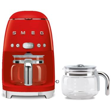 Imagem de Cafeteira SMEG DCF02 - 10 Xícaras, Programação Automática, Manter Quente, Design Retrô 1950, Vermelha, Jarra Vidro Extra DCFC01