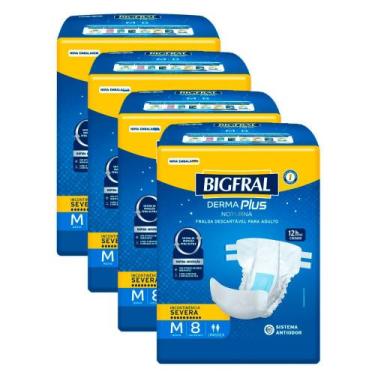 Imagem de Kit 4 Fralda Bigfral Derma Plus Noturna M 8 Unidades