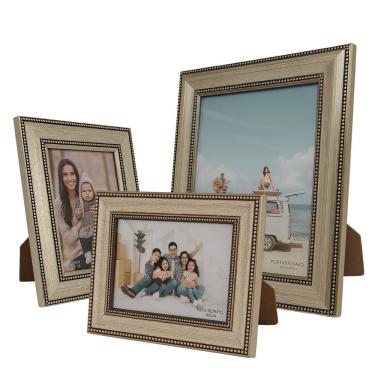 Imagem de Jogo 3 Porta-Retratos Moldura Madeira Premium Champanhe Fotos 20x25, 10x15 e 15x21