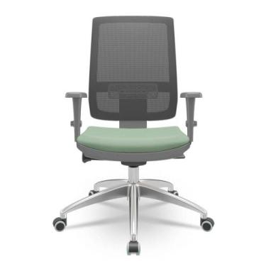 Imagem de Cadeira Brizza Diretor Grafite Tela Preta com Assento Vinil Verde Base