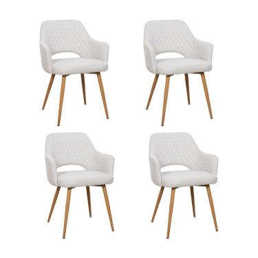 Imagem de Kit 4 Cadeiras De Jantar Dakota Estrutura Aço Carbono Laminado Natural Com Estofado Linho Cru