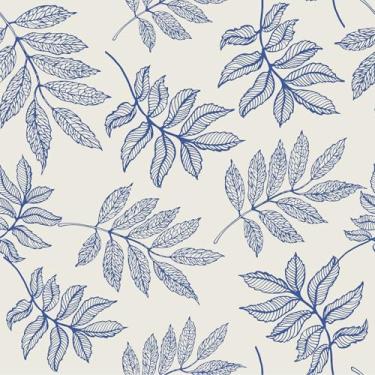 Imagem de VaryFloral Papel de parede Boho Blue Leaf Peel and Stick Farmhouse Papel de parede floral elegante autoadesivo folha de contato para armários de prateleira papel de parede folhagem botânica para sala