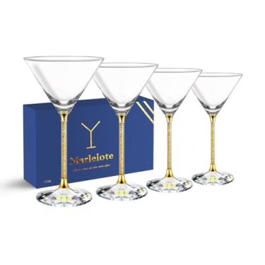 Imagem de Conjunto de 2 copos de martini, diamantes prateados, taças de vinho de cristal, taças de coquetel grandes e chiques. Taças de champanhe, taças de luxo e art déco, 293 ml, para bar, reuniões de família