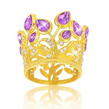 Imagem de CAVETEE Topo de bolo com coroa, mini tiara de princesa decoração de bolo para festa de aniversário de casamento (dourado e roxo)