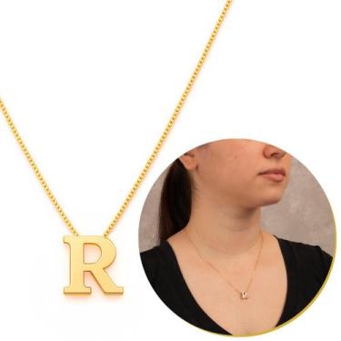 Imagem de Corrente Feminina Veneziana Dourada Com Pingente Letra R Inicial Prese