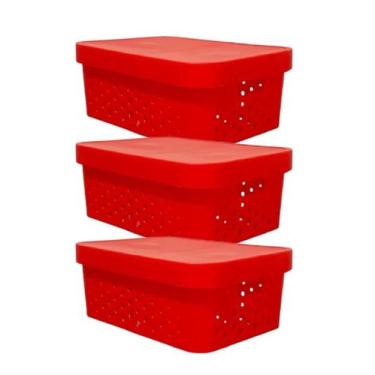 Imagem de kit 3 caixa organizadora cesto multiuso vermelho 6 litros qualidade re