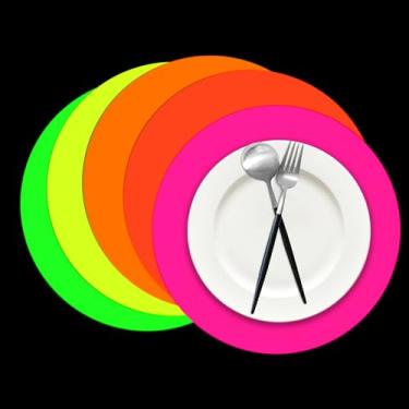 Imagem de 50 peças de jogo americano de papel neon que brilham no escuro tapetes de mesa descartáveis para decorações de festa de aniversário neon brilham
