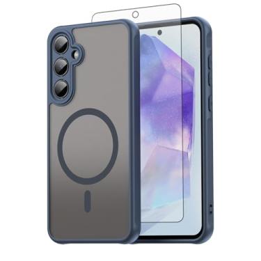 Imagem de Asuwish Capa de telefone para Samsung Galaxy A55 5G, compatível com Magsafe Magnetic, translúcido fosco antiimpressão digital, capa protetora à prova de quedas de grau militar A 55 55A A555G azul