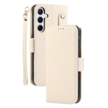 Imagem de HJZSZX Para Galaxy A55 5G Crossbody Alça de Pulso Capa de Telefone Carteira com Porta-Cartão (Para Galaxy A55 5G/Bege)
