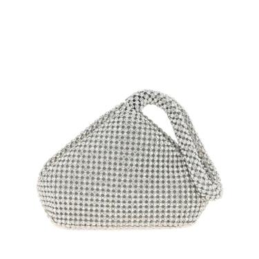 Imagem de COOLOYA Bolsa de mão feminina triangular com strass, bolsa tiracolo brilhante com glitter, bolsa de mão para festa de casamento à noite com corrente, Prata, One Size