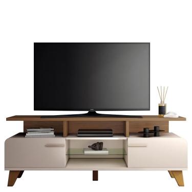 Imagem de Rack Bancada Essenza 1.6 para TV até 60” - HB Móveis Off White/Castanho
