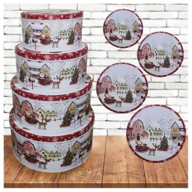 Imagem de Conjunto De 4 Latas Natalinas Papai Noel Para Doces Chocolates - Gici 
