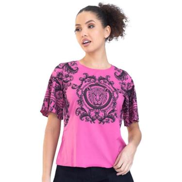Imagem de Blusa Onça Preta Mangas Estampadas V23 Rosa Feminino-Feminino