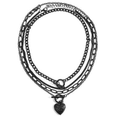 Imagem de Mabor Colar em camadas grunge, colar preto Y2k com pingente de coração de pêssego, colar bonito e estético para mulheres, joias vintage emo