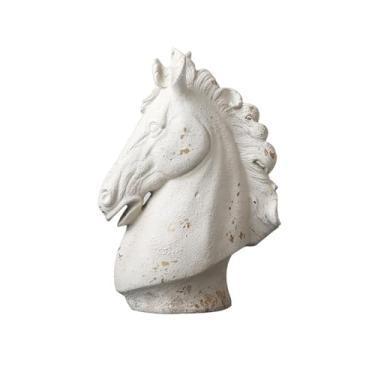 Imagem de LANDENGWANG Acessórios de mesa divertidos estátua de cabeça de cavalo estilo romano 50,8 cm/61 cm resina aparência de madeira escultura cavalo manto entrada mesa hall de entrada decoração de casa