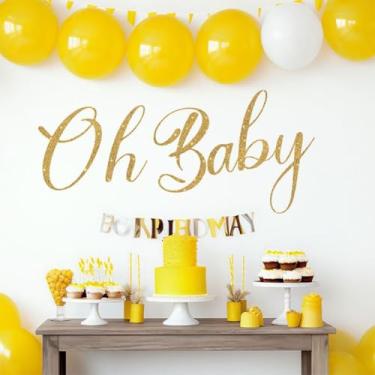Imagem de LOONELO Adesivo de parede Oh Baby, decalque de chá de bebê, descasque e cole o gênero revelar decoração de parede letras de vinil adesivos para balões arco pano de fundo quarto decoração de festa