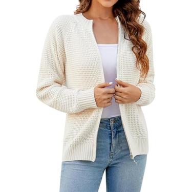 Imagem de Cardigans Para Mulheres Curto Com Zíper Cardigan De Malha Grossa Manga Longa Elegante Cardigans Feminino Casaco De Malha Simples Para Mulheres Jaqueta De Inverno Quente E Solta, Beige, M