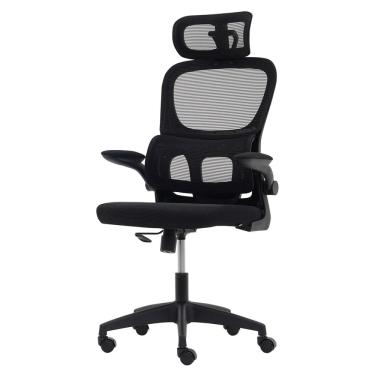 Imagem de Cadeira Escritório Ergonômica Com Suporte Lombar Estofado E Apoio de Cabeça
