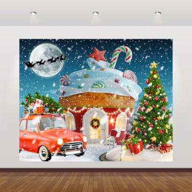 Imagem de Fundo de Natal Candyland 3 x 2,4 m Casa de Doces de Inverno Carro Vermelho Fundo Árvore de Natal Pirulito Floco de Neve Pano de Fundo de Natal Feliz Ano Novo Banner Decorações Adereços de cabine de