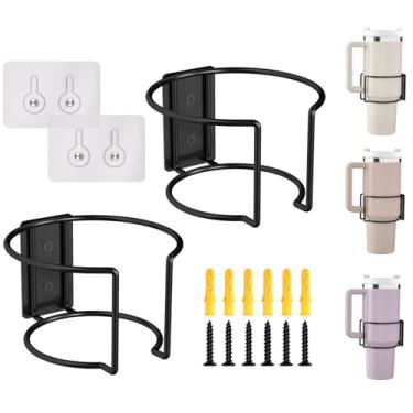 Imagem de Pacote com 2 suportes de garrafa de água para copo Stanley de 30 e 1,134 g, organizador de copos resistente de aço carbono, adesivo forte/perfurado na parede Stanley para geladeira, cozinha