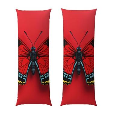 Imagem de Capa de travesseiro corporal com zíper oculto, fronha longa de microfibra macia e respirável para travesseiro corporal, capa de travesseiro de fundo vermelho borboleta para presente de dormir 50 x 137
