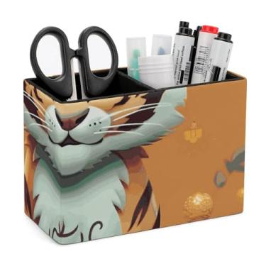Imagem de Porta-lápis de couro, caneta, copo organizador de mesa, ano do tigre, suporte de tigre, decoração de escritório, acessórios para casa