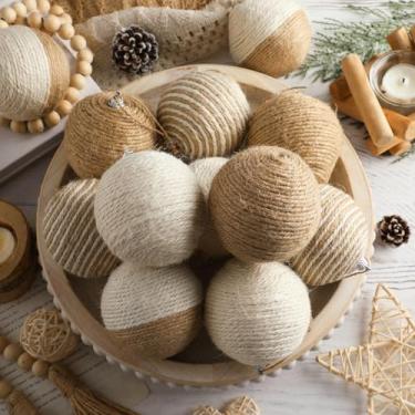 Imagem de PullCrease 12 bolas de Natal de 8,5 cm, enfeite de corda de juta, enfeites de Natal, casa de fazenda, boho, bugiganga, rústico, decorações de Natal naturais penduradas para festas de escritório em