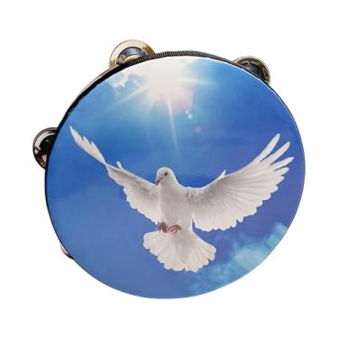 Imagem de MERIGLARE Pandeiro portátil de madeira, pandeiro de fileira dupla, sino de pandeiro de 10 polega para orar, Azul