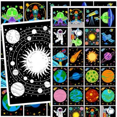 Imagem de 20 pôsteres de colorir com tema espacial, artesanato faça você mesmo, pôsteres de veludo a granel, presentes de festa, presentes de festa de astronauta, reuniões em família, atividades escolares