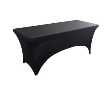 Imagem de Toalha de mesa de elastano opcional de 4 pés, 5 pés, 6 pés e 8 pés, alta elasticidade, capa de mesa de casamento, hotel, aniversário, toalha de mesa dobrável para coquetel, preta, 5 pés (152 x 75 x
