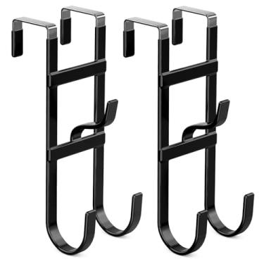 Imagem de FYY Ganchos sobre a porta – Pacote com 2 cabides organizadores de ganchos triplos resistentes com borracha antiderrapante para uso em toalhas, roupas, chapéus e bolsas no banheiro, quarto, cozinha