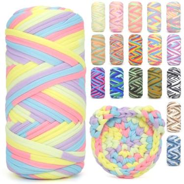 Imagem de Camiseta para crochê, camiseta arco-íris, tecido elástico grosso, fio de crochê para iniciantes, bolsa de tricô à mão, cesta/porta-copos / artesanato faça você mesmo/decoração de casa 200G arco-íris